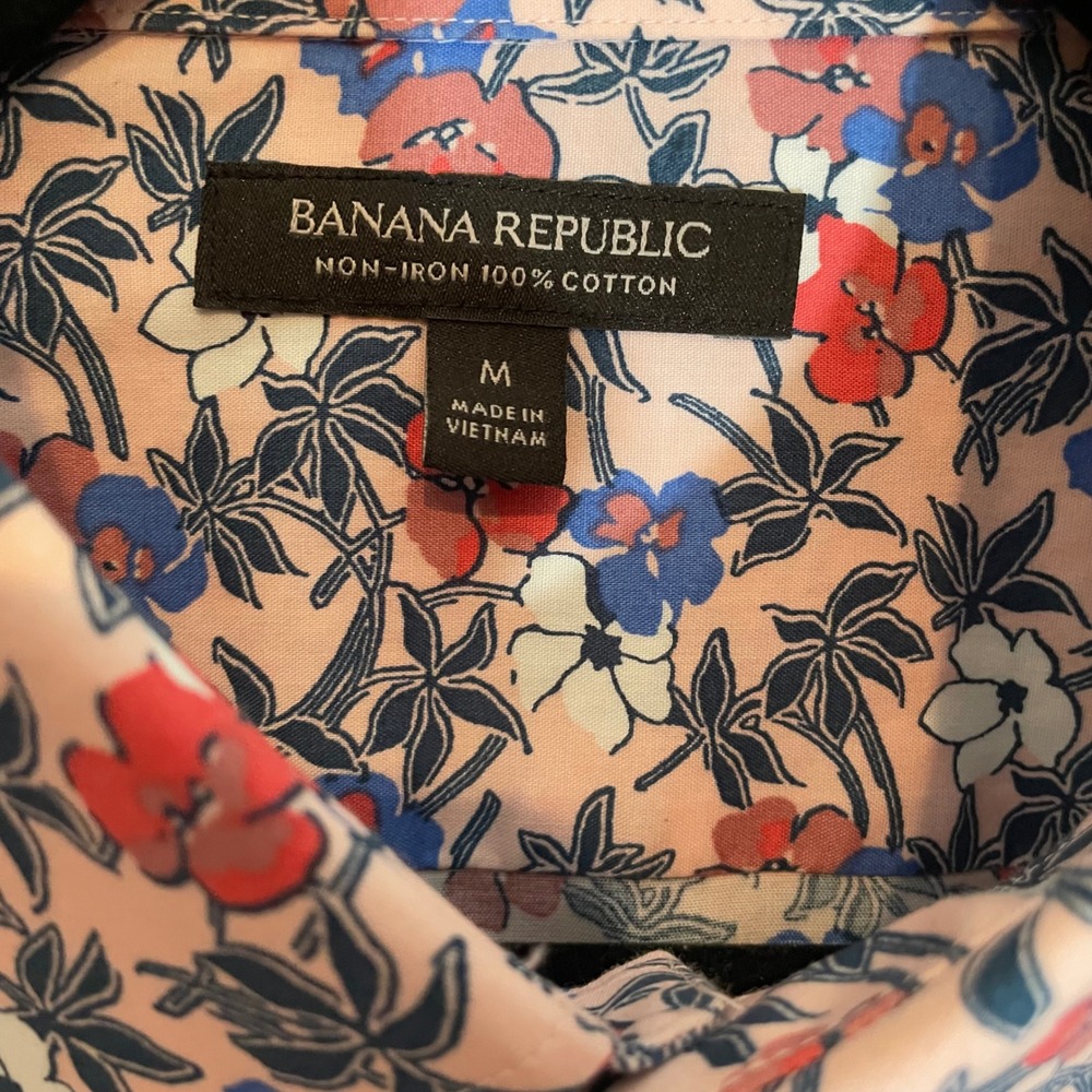 Banana Republic Mens 100% Cotton Pink Floral Non-Iron Untucked Slim Fit Shirt M - Picture 4 of 8